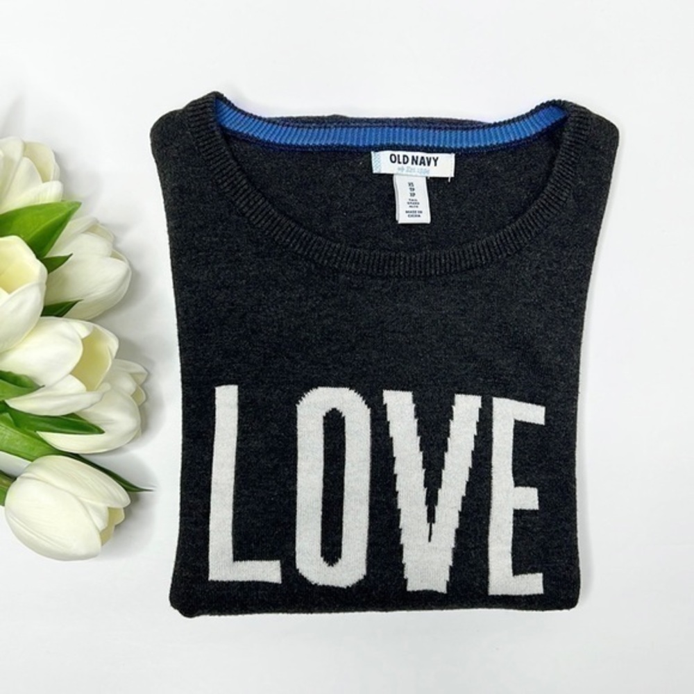Old Navy Women’s LOVE LIFE Charcoal Gray Crewneck Sweater Size XS
